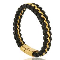 PU Leather Cord Bracelets, with Titanium Steel, gold color plated, Unisex, golden .66 Inch 