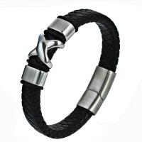 PU Leder Armband, mit Titanstahl, Vakuumbeschichtung, für den Menschen, schwarz, 16x17mm, Länge:8.66 ZollInch, verkauft von PC