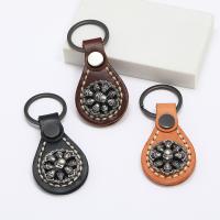 PU Leather Key Clasp, with Iron & Zinc Alloy, with skull pattern & for man 
