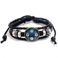 PU Leather Cord Bracelets, with Zinc Alloy, Unisex, black .69 Inch 