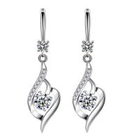 Rhinestone Brass Drop Earring, Heart, platinum plated, for woman & with rhinestone & hollow 