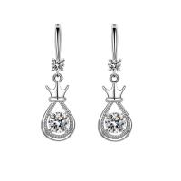 Rhinestone Brass Drop Earring, Crown, platinum plated, for woman & with rhinestone & hollow 