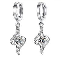 Huggie Hoop Drop Earring, Brass, platinum plated, micro pave cubic zirconia & for woman 