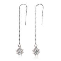 Brass Thread Through Earrings, Cube, platinum plated, micro pave cubic zirconia & for woman 