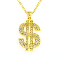 Rhinestone Zinc Alloy Necklace, Dollar Sign, gold color plated, Unisex & with rhinestone Approx 23.6 Inch 