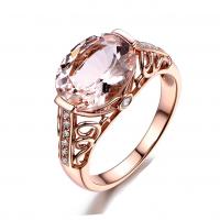 Gemstone Brass Finger Ring, with Morganite, rose gold color plated & for woman & with rhinestone US Ring 