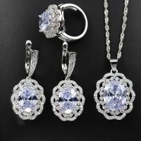 Cubic Zirconia Micro Pave Brass Jewelry Sets, finger ring & earring & necklace, Lotus Leaf, platinum plated, three pieces & micro pave cubic zirconia & for woman US Ring  Approx 19.6 Inch 