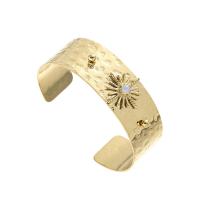 Stainless Steel Cuff Bangle, 304 Stainless Steel, with Natural Stone, Vacuum Plating, adjustable & for woman 