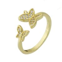 Brass Cuff Finger Ring, Butterfly, gold color plated, fashion jewelry & micro pave cubic zirconia & for woman, golden, 9mm, US Ring .5 
