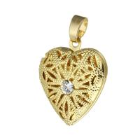 Brass Locket Pendants, Heart, gold color plated, fashion jewelry & DIY & with photo locket & micro pave cubic zirconia & for woman, golden Approx 3mm 
