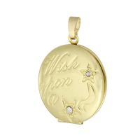 Brass Locket Pendants, Round, gold color plated, fashion jewelry & DIY & with photo locket & micro pave cubic zirconia & for woman, golden Approx 3mm 
