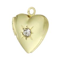 Brass Locket Pendants, Heart, gold color plated, fashion jewelry & DIY & with photo locket & micro pave cubic zirconia & for woman, golden Approx 1.5mm 