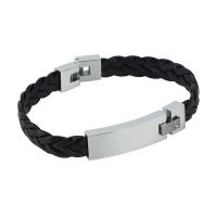 PU Leather Cord Bracelets, with 316L Stainless Steel, Vacuum Plating, Unisex, black .67 Inch 