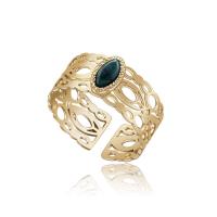 316L Stainless Steel Cuff Finger Ring, with turquoise, Vacuum Plating, adjustable & for woman & hollow, gold, US Ring 