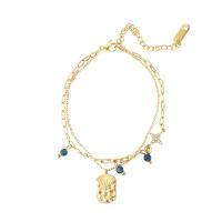 Stainless Steel Charm Bracelet, 304 Stainless Steel, with Natural Stone, with 2.36inch extender chain, Vacuum Plating, for woman & with rhinestone, gold Approx 6.3 Inch 