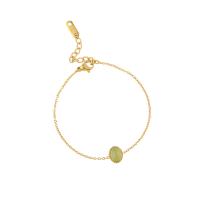 Gemstone Bracelets, 304 Stainless Steel, with Natural Stone, with 1.57inch extender chain, Oval, Vacuum Plating, oval chain & for woman, gold Approx 6.3 Inch 