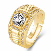 Латунь Манжеты палец кольцо, плакирован золотом, регулируемый & Мужский & со стразами, размер:8-10, продается PC