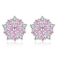 Brass Stud Earring, Flower, platinum plated, micro pave cubic zirconia & for woman 