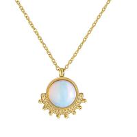 Sea Opal Necklace, 304 Stainless Steel, with Opal, with 2.36inch extender chain, Vacuum Plating, oval chain & for woman, gold Approx 16.1 Inch 