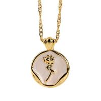 Brass Jewelry Necklace, with 1.96inch extender chain, gold color plated, with flower pattern & for woman & enamel, 18mm Approx 17.7 Inch 