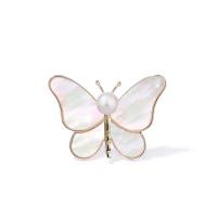 Freshwater Pearl Brooch, Zinc Alloy, with Plank & Freshwater Pearl, Butterfly, plated, Unisex 