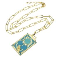 Brass Jewelry Necklace, gold color plated, for woman & enamel, blue Approx 20.5 Inch 