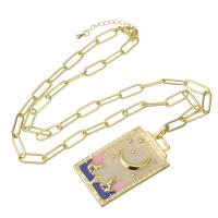 Brass Jewelry Necklace, gold color plated, for woman & enamel, pink Approx 20.5 Inch 