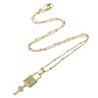 Cubic Zircon Micro Pave Brass Necklace, Lock and Key, gold color plated, micro pave cubic zirconia & for woman, 28mm Approx 17.5 Inch 