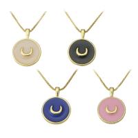 Brass Jewelry Necklace, Flat Round, gold color plated, for woman & enamel Approx 17.5 Inch 