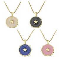 Brass Jewelry Necklace, Flat Round, gold color plated, with star pattern & for woman & enamel Approx 17.5 Inch 