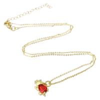 Brass Cubic Zirconia Necklace, Rhinoceros, gold color plated, micro pave cubic zirconia & for woman, red Approx 18.3 Inch 