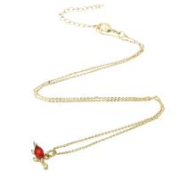Brass Cubic Zirconia Necklace, Dinosaur, gold color plated, for woman & with cubic zirconia, red Approx 18.5 Inch 