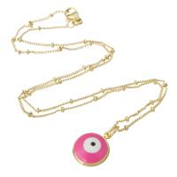 Evil Eye Jewelry Necklace, Brass, gold color plated, for woman & enamel, rose pink Approx 17.7 Inch 