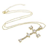 Cubic Zircon Micro Pave Brass Necklace, Cross, gold color plated, micro pave cubic zirconia & for woman Approx 18.5 Inch 