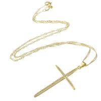Cubic Zircon Micro Pave Brass Necklace, Cross, gold color plated, micro pave cubic zirconia & for woman Approx 18 Inch 