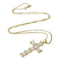 Cubic Zircon Micro Pave Brass Necklace, Cross, gold color plated, micro pave cubic zirconia & for woman Approx 17.5 Inch 