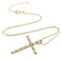Cubic Zircon Micro Pave Brass Necklace, Cross, gold color plated, micro pave cubic zirconia & for woman Approx 18.3 Inch 