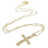 Cubic Zircon Micro Pave Brass Necklace, Cross, gold color plated, micro pave cubic zirconia & for woman Approx 18 Inch 