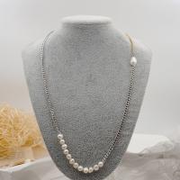 Natural Freshwater Pearl Necklace, with Titanium Steel, fashion jewelry & for woman, silver color cm 
