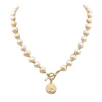 Freshwater Pearl Brass Necklace, with Brass, Natural & fashion jewelry & for woman cm 