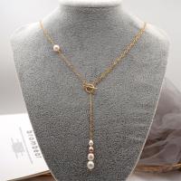 Natural Freshwater Pearl Necklace, with Titanium Steel & Brass, fashion jewelry & for woman cm 