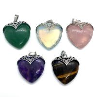 Gemstone Zinc Alloy Pendants, Natural Stone, with Zinc Alloy, Heart, platinum color plated & Unisex 
