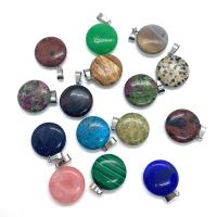 Gemstone ювелирные изделия Кулон, Природный камень, Плоская круглая форма, различные материалы для выбора & Мужская, Много цветов для выбора продается PC