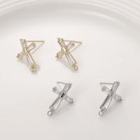 Brass Earring Drop Component, with Cubic Zirconia, Cross, plated, DIY 