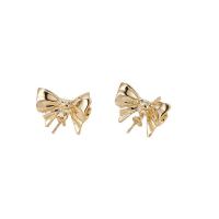 Brass Earring Drop Component, gold color plated & micro pave cubic zirconia, golden 