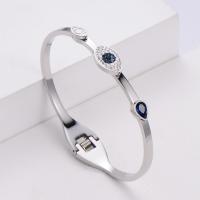 Stainless Steel Bangle, 316 Stainless Steel, Donut, Vacuum Ion Plating, fashion jewelry & evil eye pattern & for woman & with rhinestone 