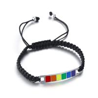 Stainless Steel Charm Bracelet, 304 Stainless Steel, with Nylon Cord, Adjustable & fashion jewelry & Unisex & epoxy gel, black ~11 Inch 