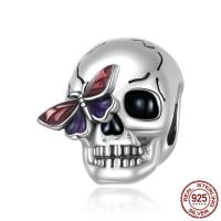 Sterling Silver Beads, 925 Sterling Silver, Skull, oxidation, enamel, silver color Approx 4.5mm 