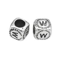 Sterling Silver Beads, 925 Sterling Silver, Square, polished & with letter pattern, silver color 