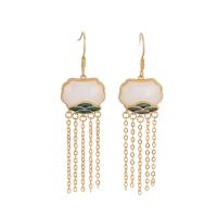 Fashion Fringe Earrings, Zinc Alloy, with Gemstone, gold color plated, Hand-Painted Enamel Glaze & for woman, 62mm 